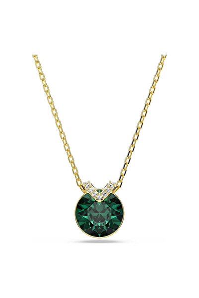 Swarovski Bella V Kolye, Yuvarlak kesim, Yeşil, Altın rengi kaplama