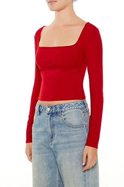 Forever 21 Kare Yaka Uzun Kollu Tişört