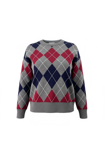 mahira collection Women's Crew Neck Diamond Patterned Knitwear Sweater