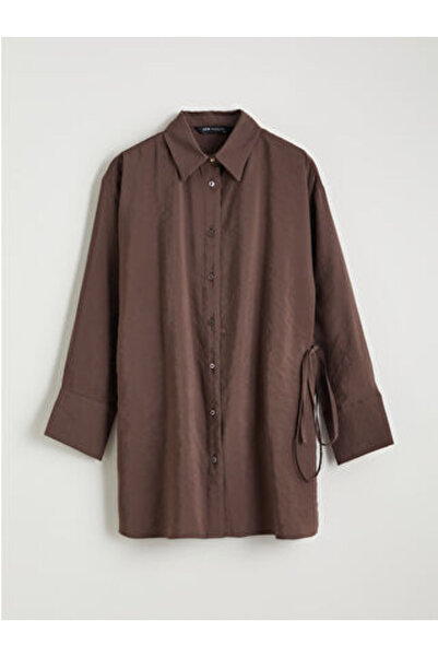 LC Waikiki Brown Women's Shirt Tunic with Tie Detail