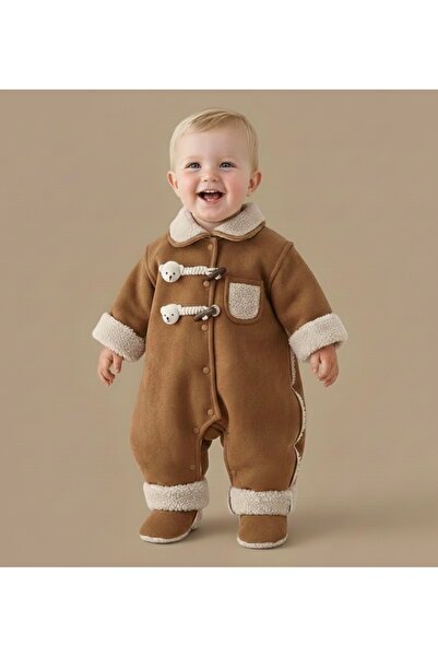 NZCollection Bebek-Çocuk Kışlık İçi Kürklü Tulum Peluş Detaylı