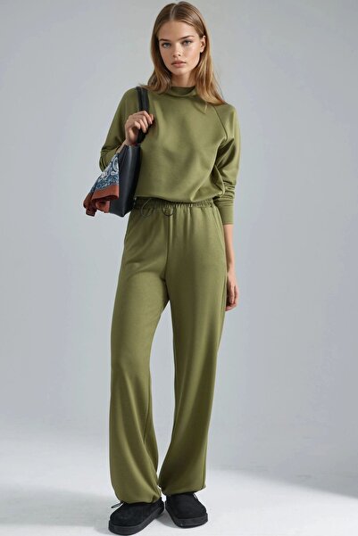Hiccup Modal Textured Mock Neck Blouse & Elasticated Pants Set Berşan Collection
