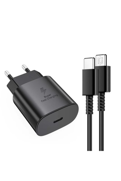 RİOTECH MOBILE Samsung 45W uyumlu Hızlı Şarj Cihazı Adaptör Kafası+Kablo Takım Siyah