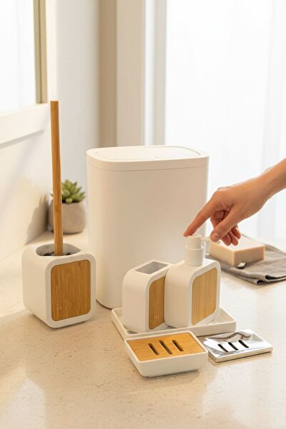 Onedekor 6 Piece Eliza Acrylic Bamboo Bathroom Set White