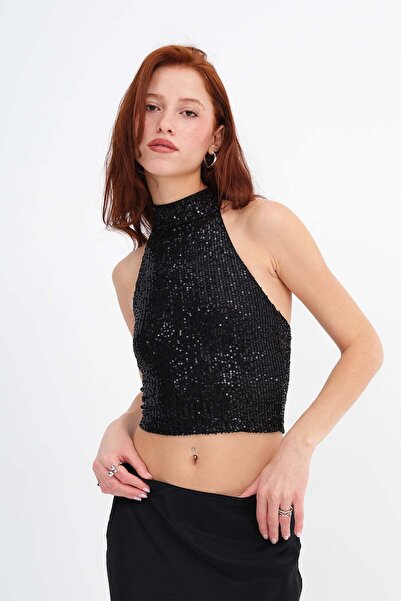Addax Halter Neck Sequined Blouse B18008