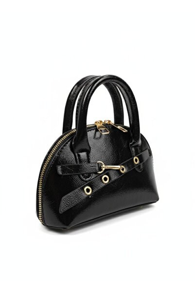 Zealous geantă ovală mini pentru mână și umăr cu fermoar negru