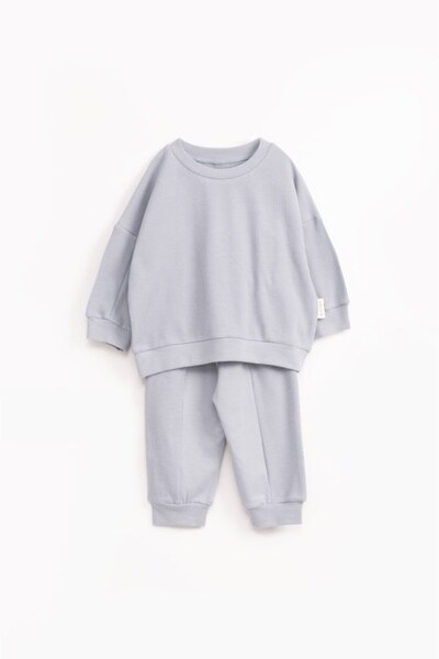 blumi kids Soft Waffle Tracksuit Set - Blue Gray