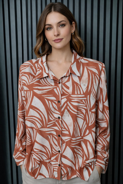 BY AKTEPE STORE Palm Rust Pattern Plus Size Kobe Crepe Shirt