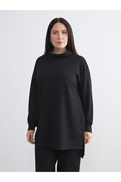 LC Waikiki Lcwaikiki Basicblack Mock Neck Oversized Women's Sweatshirt Tunic
