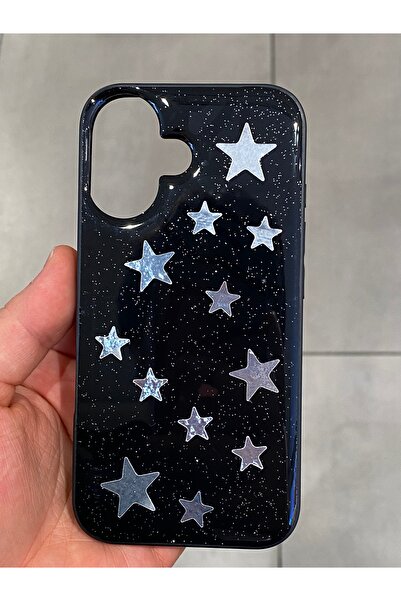 Mee.co غطاء هاتف متوافق مع آيفون 16 بنمط النجوم مصنوع من الإيبوكسي مع لمعان ف...