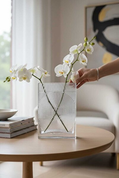 luss collection Dikdörtgen Kalın Cam Vazo- (En 16cm Yükseklik 23cm)