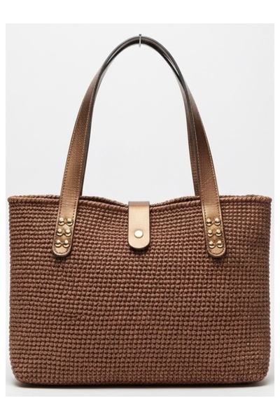 Lume Store El Örgüsü Kağıt İp Günlük Tote Hasır Omuz Çantası Handmade