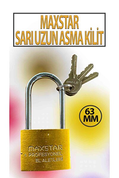 Maxstar قفل أمان أصفر طويل 50 مم مع 3 مفاتيح