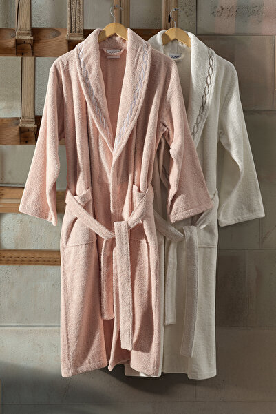 Doqu Home Helena Bornoz + Yüz Havlusu S/M-L/XL Pudra-Ekru