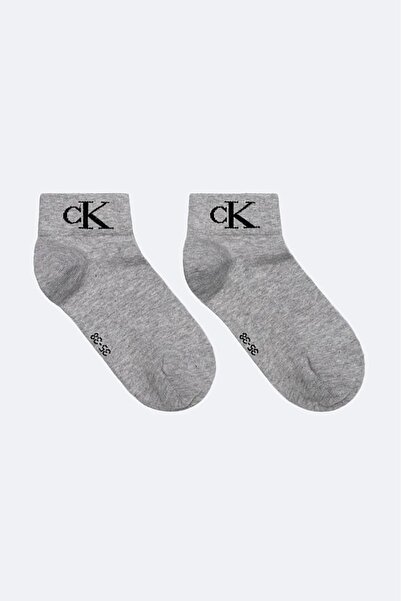 Calvin Klein Kadın Bilek Boy Monogram Logolu 2'li Çorap Seti - Gri