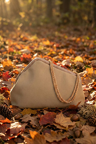 Selin Atelier Beige Suede Chain Shoulder and Portfolio Bag