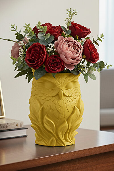MEK Decorative Vase with Owl Motif Yellow (16X11.5Cm)