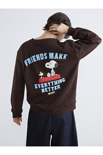 LC Waikiki Brown Snoopy Printed Oversize Women's Thick Sweatshirt