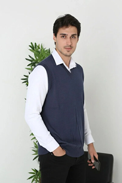 MODA Men's V-Neck Sleeveless Sweater Knitwear Pullover Soft Textured Cotton F...