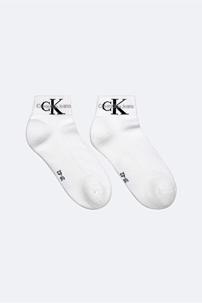 Calvin Klein Erkek Çeyrek Konçlu Monogram Logolu Çorap - Beyaz