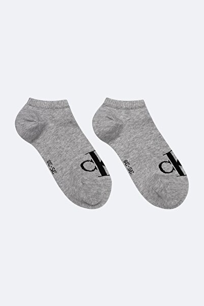 Calvin Klein Kadın 2'li Monogram Logolu Bilek Çorabı - Gri Melanj