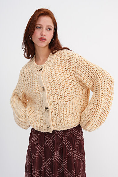 Addax Cardigan gros tricotat cu nasturi aurii H2935