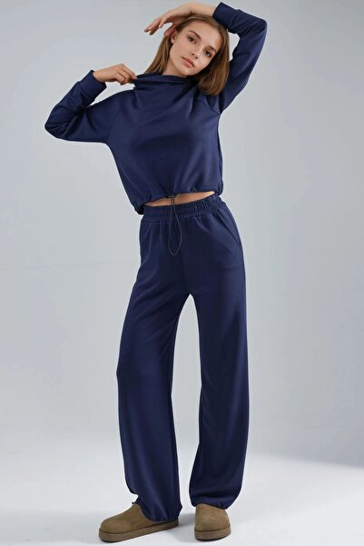 Hiccup Modal Textured Mock Neck Blouse & Elasticated Pants Set Berşan Collection