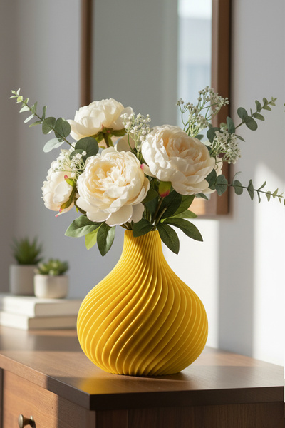 MEK Spiral Design Modern Decorative Vase Yellow (18X18.5Cm)