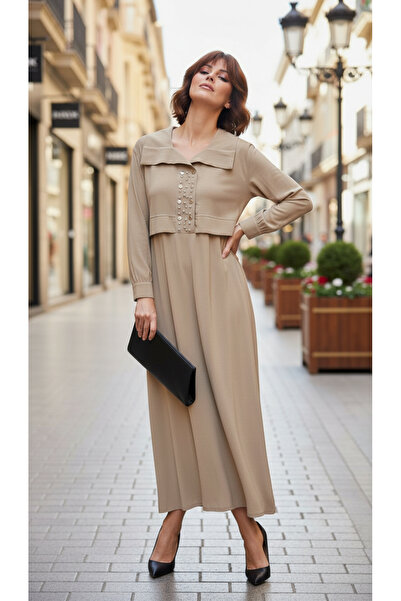 esrastyle NEW ÇITÇITLI KUPRA ELBİSE CAMEL