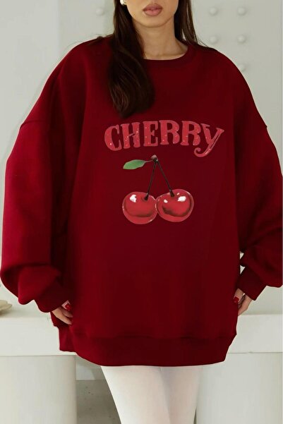 CAST COLLECTİON Hanorac de damă cu imprimeu Red Cherry, cu gât tip crewneck