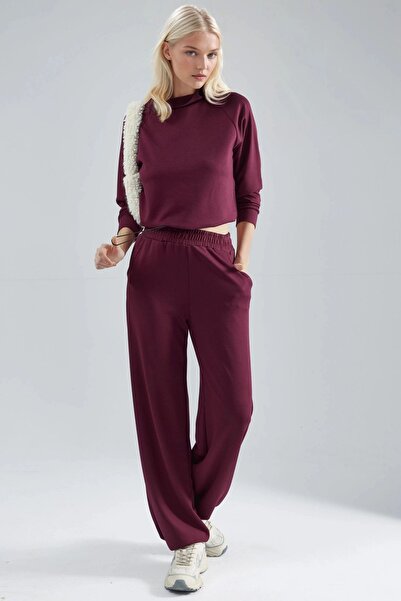 Hiccup Modal Textured Mock Neck Blouse & Elasticated Pants Set Berşan Collection