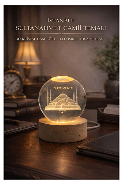 onyyapim İSTANBUL SULTANAHMET CAMİİ TEMALI 3D KRİSTAL CAM KÜRE | LED IŞIKLI A...