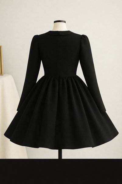 MUSGEM Special Design Umay Model Long Sleeve Black Color Girl's Evening Dress with Stone Accessories