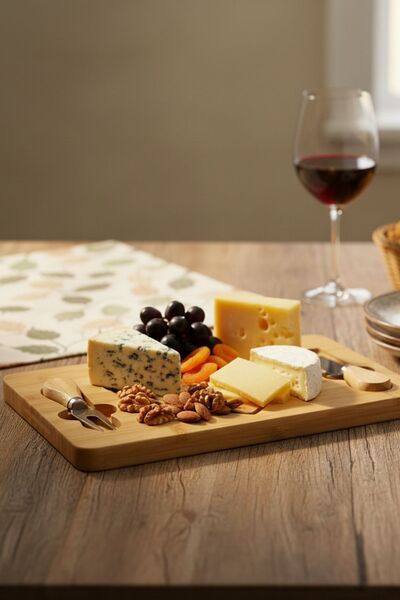 belivano Bambu Peynir Tepsisi - Kahvaltı Bıçağı Çatalı 3'ü Set (19X28.8X1.4CM )