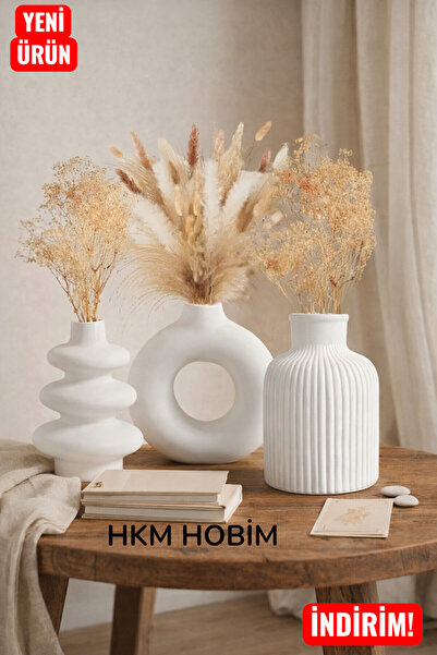 HKM Hobim 3’lü İskandinav Bohem Vazo Set – Pinterest Tarzı Dekoratif Ev Aksesuarı(Ürünler 10cmdir)