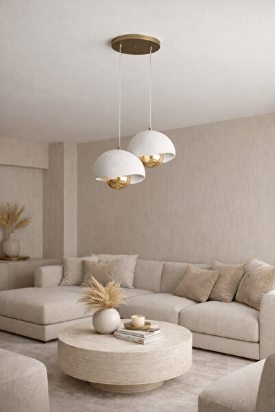 Limon 3D Desing 2 Li Sarkıt Avize Bohem Beton Görünüm Rustik E27 Modern Avize...