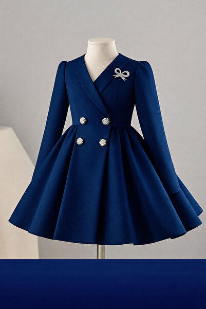 MUSGEM Özel Tasarım Umay Model Uzun Kol Lacivert Renk Taş Aksesuarlı Kız Çocu...