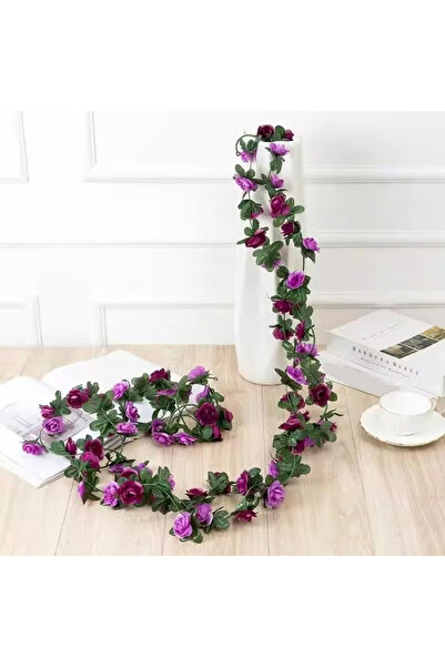 Yapay Çiçek Deposu Yapay Mini Güllü Sarılabilir Sarmaşık 240 cm Mor-Lila Sark...