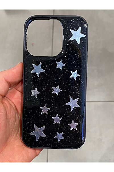 Mee.co غطاء هاتف متوافق مع آيفون 16 برو بنمط النجوم مصنوع من الإيبوكسي مع لمع...