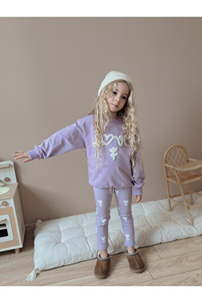CARLA MARA Girl's Cotton Sweatshirt Leggings Two-Piece Set Lilac
