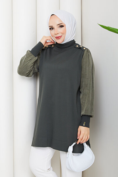 Pamuk Butik Kadın Omuzu Patlı Kolu İpek Kupra Merserize Triko Tunik