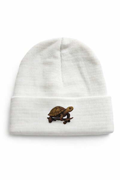 Middles&Niddles Collection Kaykaylı Kaplumbağa Baskılı Bere – Unisex Teenage Günlük Triko Bere