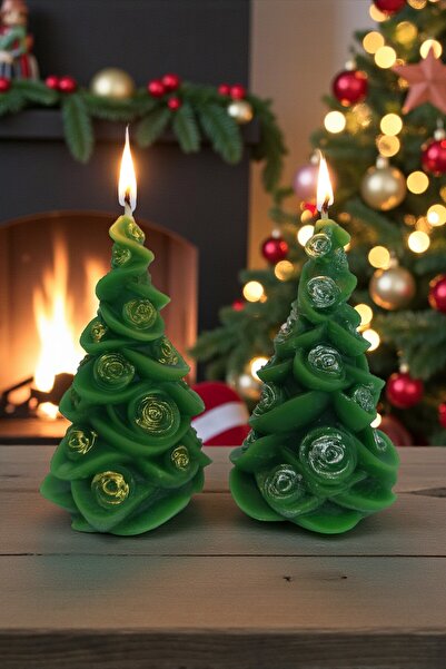 KK Yılbaşı Yeni Yıl Temalı, 2li Yeşil Altın ve Gümüş Çam Ağacı Set