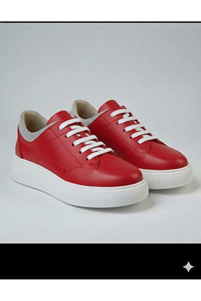 POOMA 2592-1 حذاء من الجلد الطبيعي باللون الأحمر