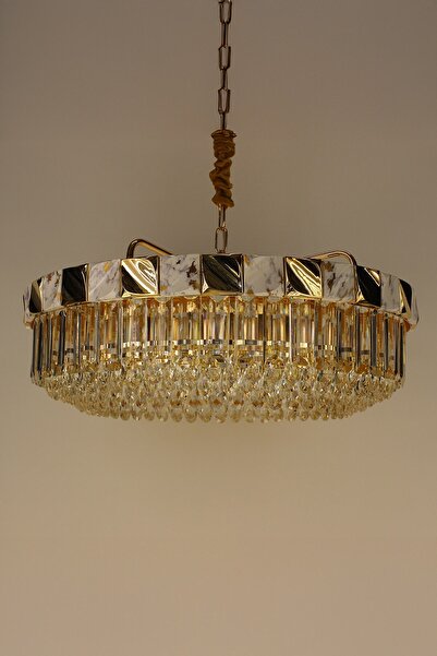 GN GEN AYDINLATMA Mermer Detaylı Lüks Kristal Avize - 3 Renk LED'li Modern Ta...