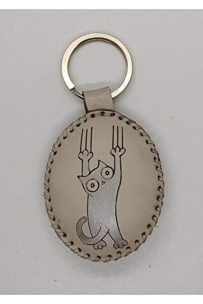 Durush Collection Real Leather, Hand Sewing, Hand Painting Cat Pattern Keychain