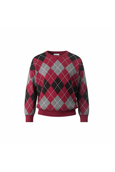 mahira collection Women's Crew Neck Diamond Patterned Knitwear Sweater