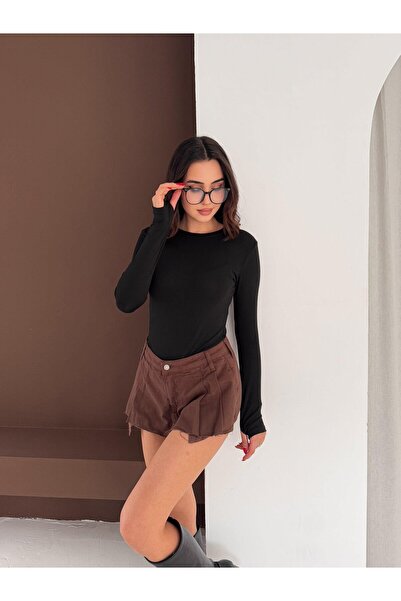 Elaxi ملابس داخلية نسائية بياقة دائرية وأكمام طويلة مع تفاصيل ملتصقة بالأصابع...