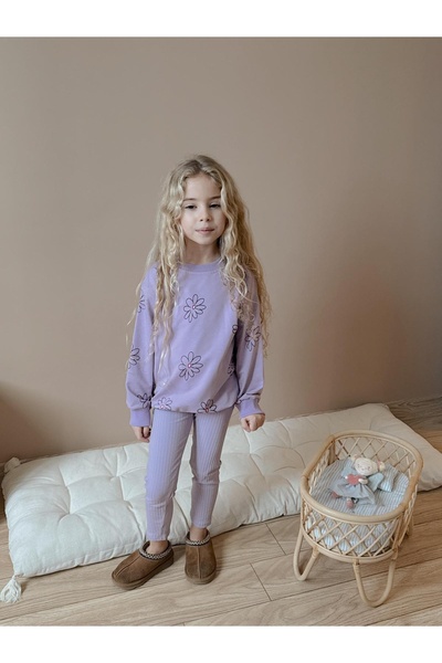 CARLA MARA Girl's Cotton Sweatshirt Leggings Two-Piece Set Lilac