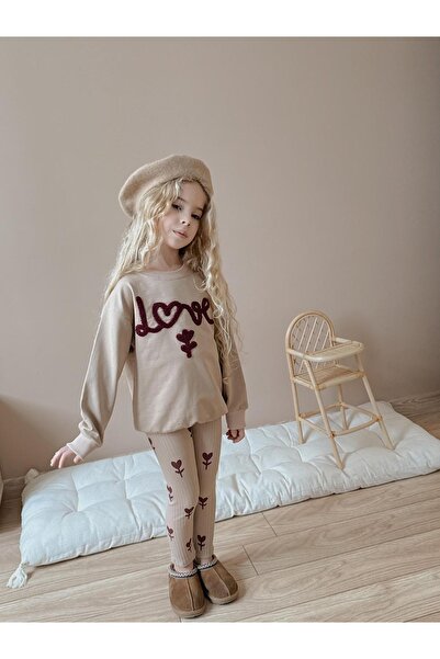 CARLA MARA Set de două piese din bumbac pentru fete tricou Leggings Bej